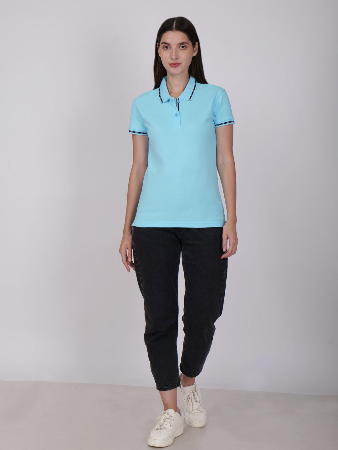 BAGATT Women's Light Blue Mercerized Cotton Polo T-Shirt