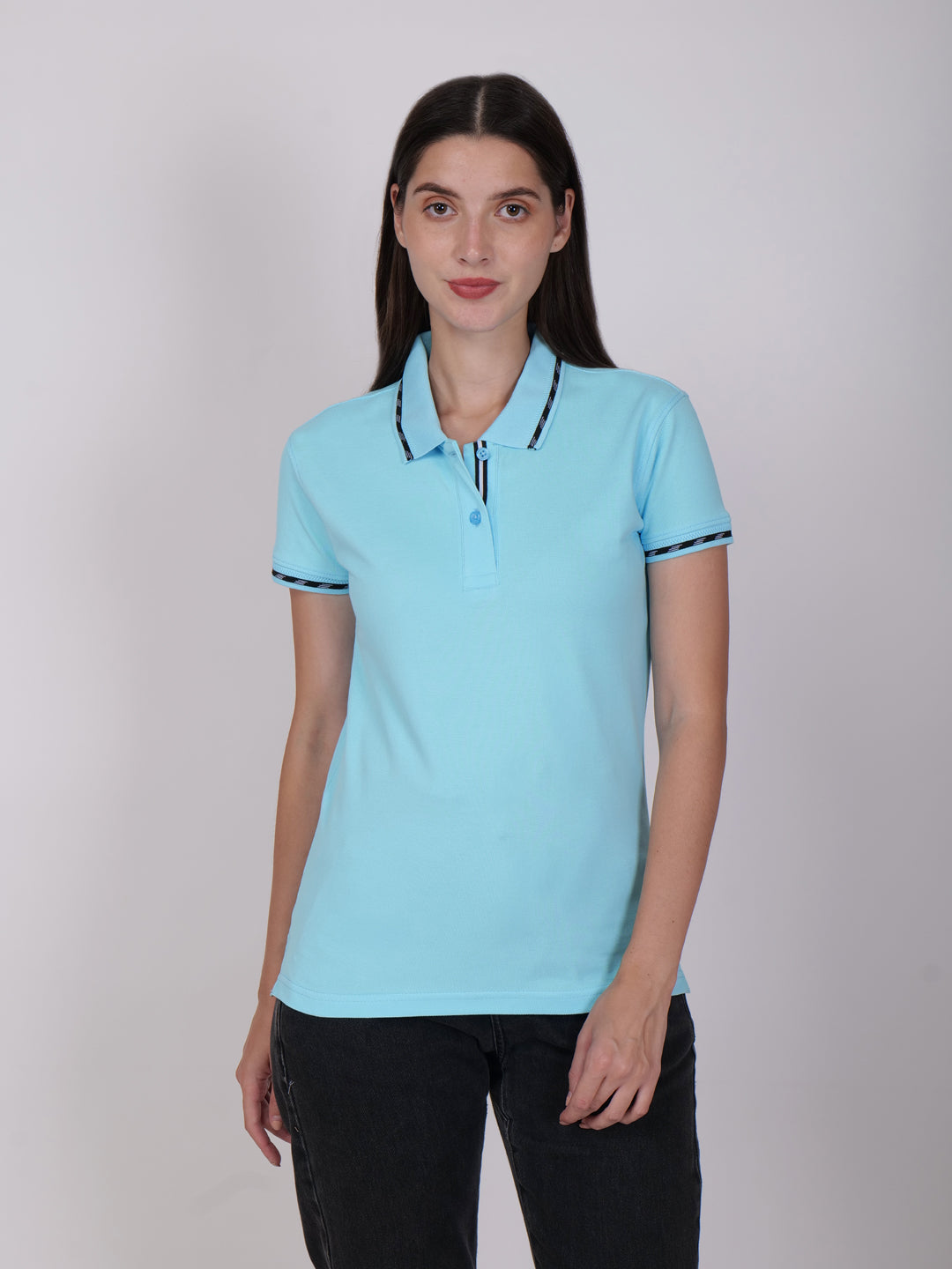 BAGATT Women's Light Blue Mercerized Cotton Polo T-Shirt