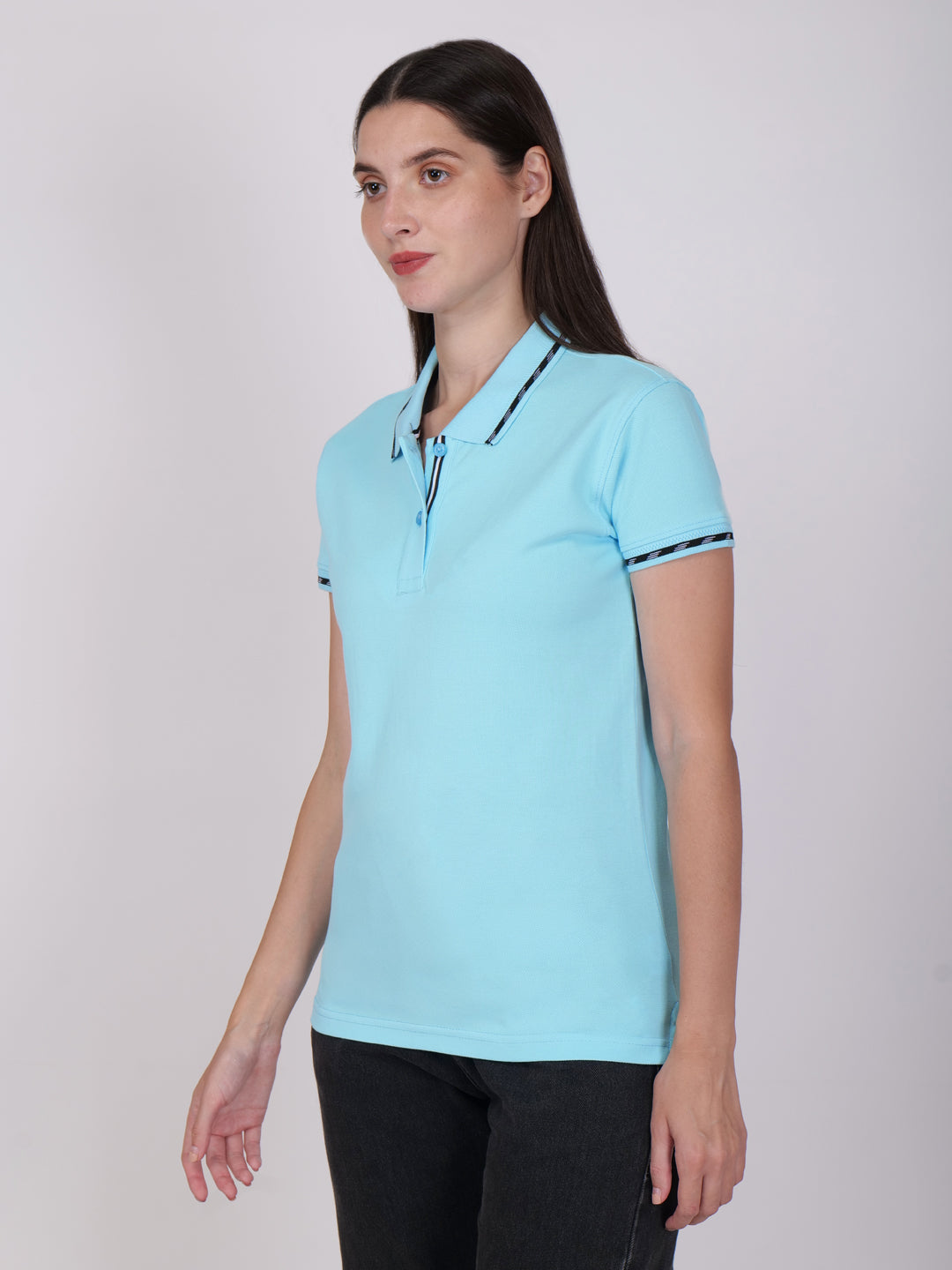 BAGATT Women's Light Blue Mercerized Cotton Polo T-Shirt