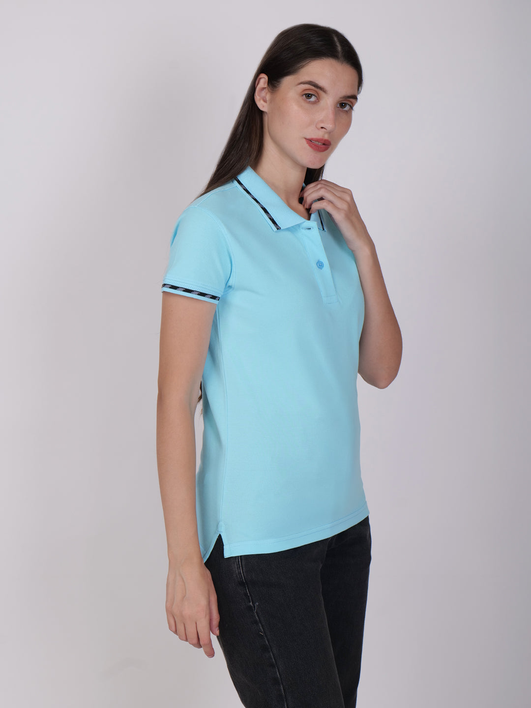 BAGATT Women's Light Blue Mercerized Cotton Polo T-Shirt