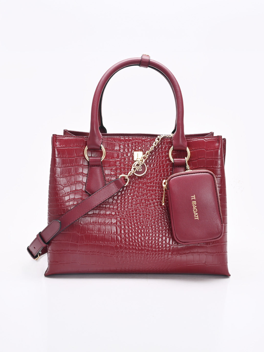 TT.BAGATT Wine Croco leather Satchel Handbags