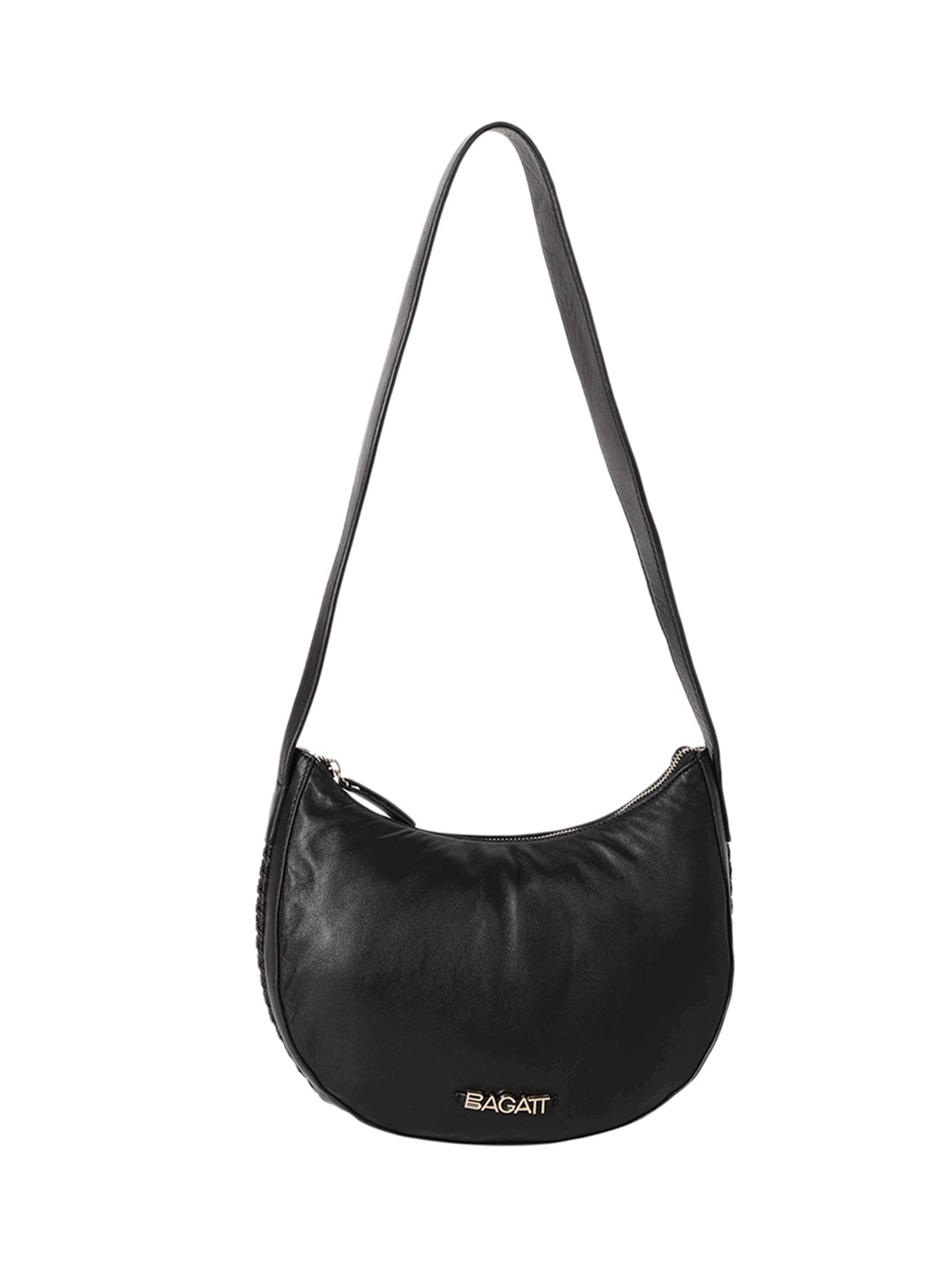 Bretna Black Leather Weaved Shoulder Bag