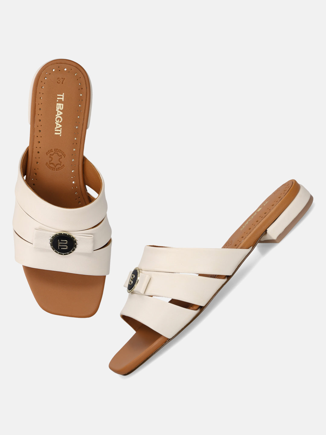 TT.BAGATT Glaze Off-White Premium Leather Mules Flat Sandal