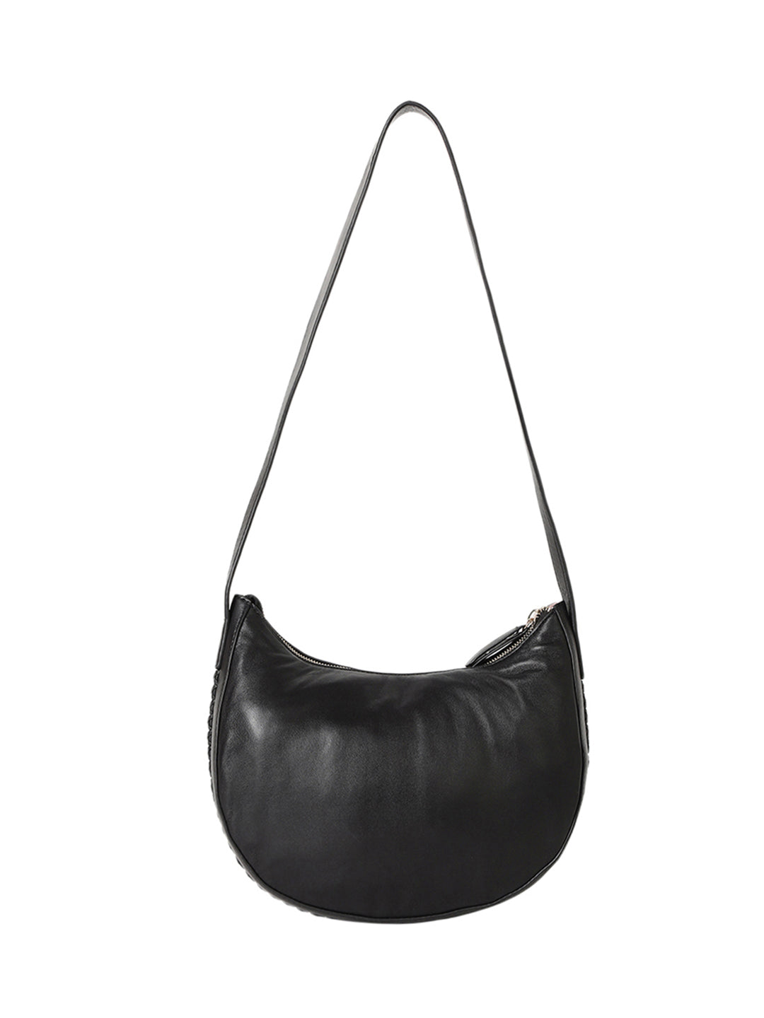 Bretna Black Leather Weaved Shoulder Bag