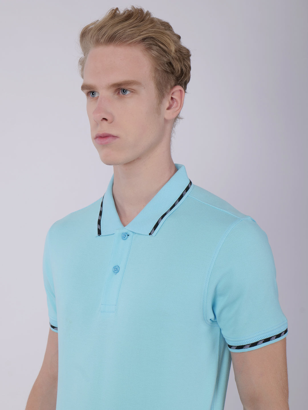 BAGATT Men's Light Blue Mercerized Cotton Polo T-Shirt