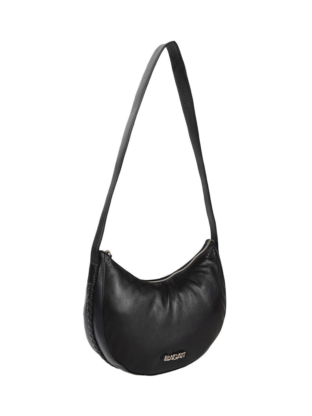 Bretna Black Leather Weaved Shoulder Bag