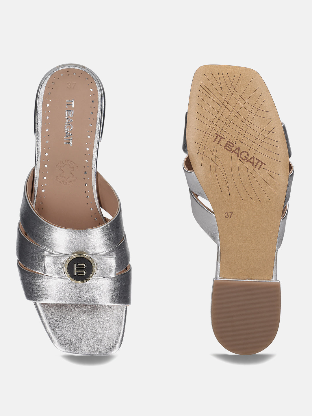 TT.BAGATT Glaze Silver Premium Leather Mules Flat Sandal