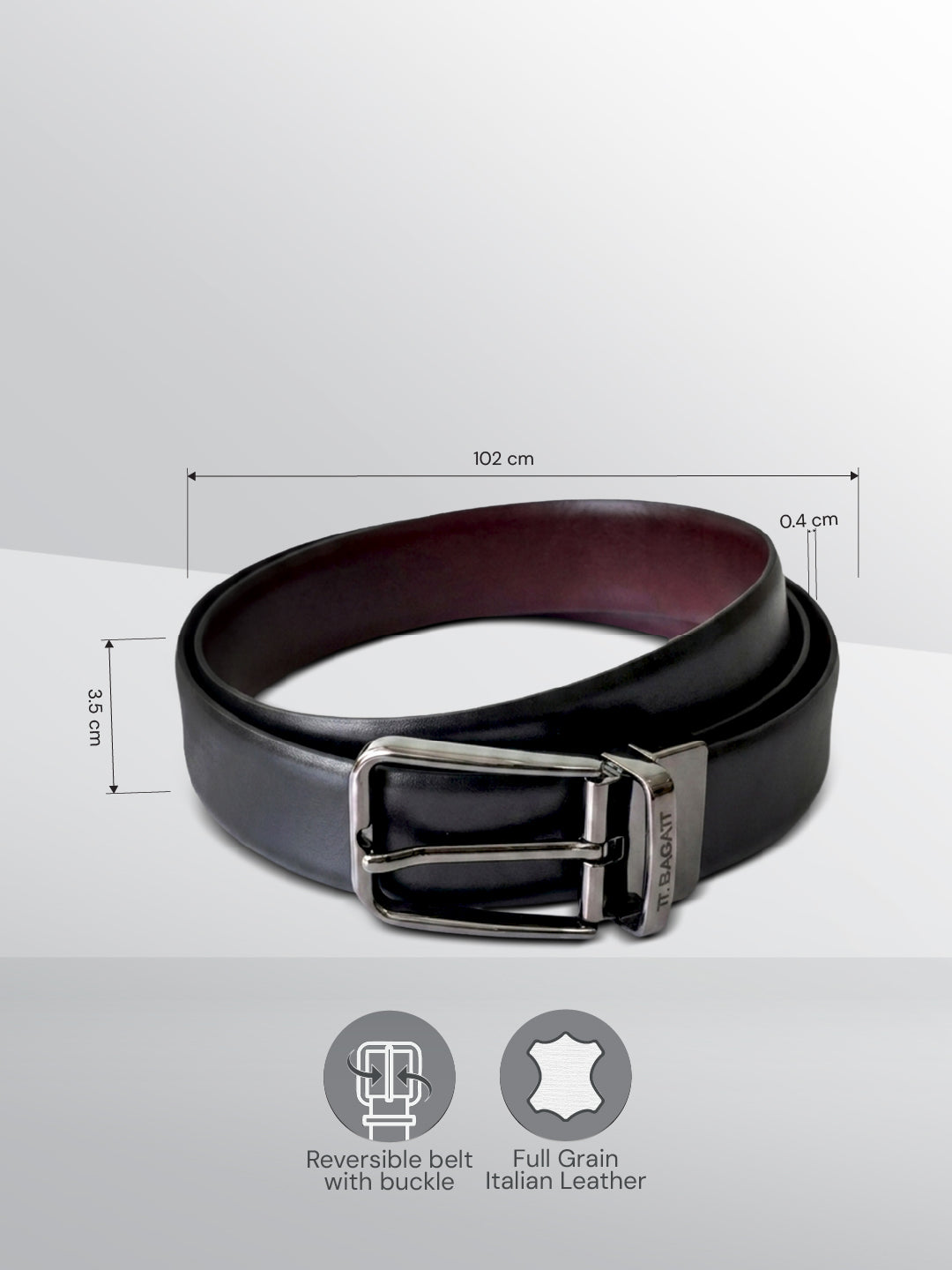 TT.BAGATT Black/Bordo Italian Leather Reversible Belt