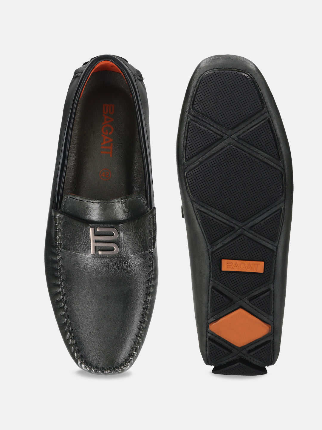 BAGATT Hexa Dark Green Premium Leather Casual Slip-Ons