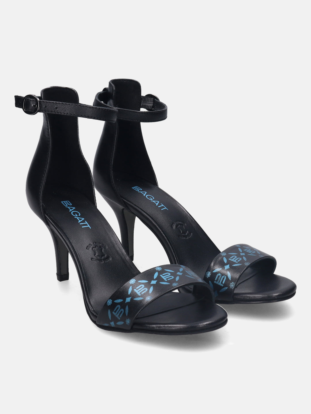 BAGATT Silvana Black Premium Leather Ankle Strap Stilettos Heels