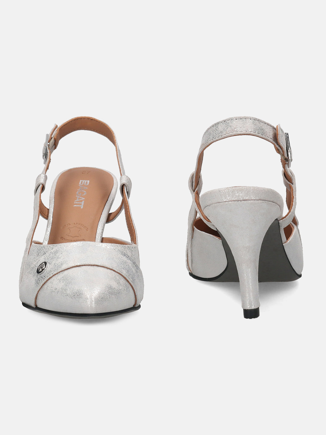BAGATT Premium Leather Silver Back Strap Heels