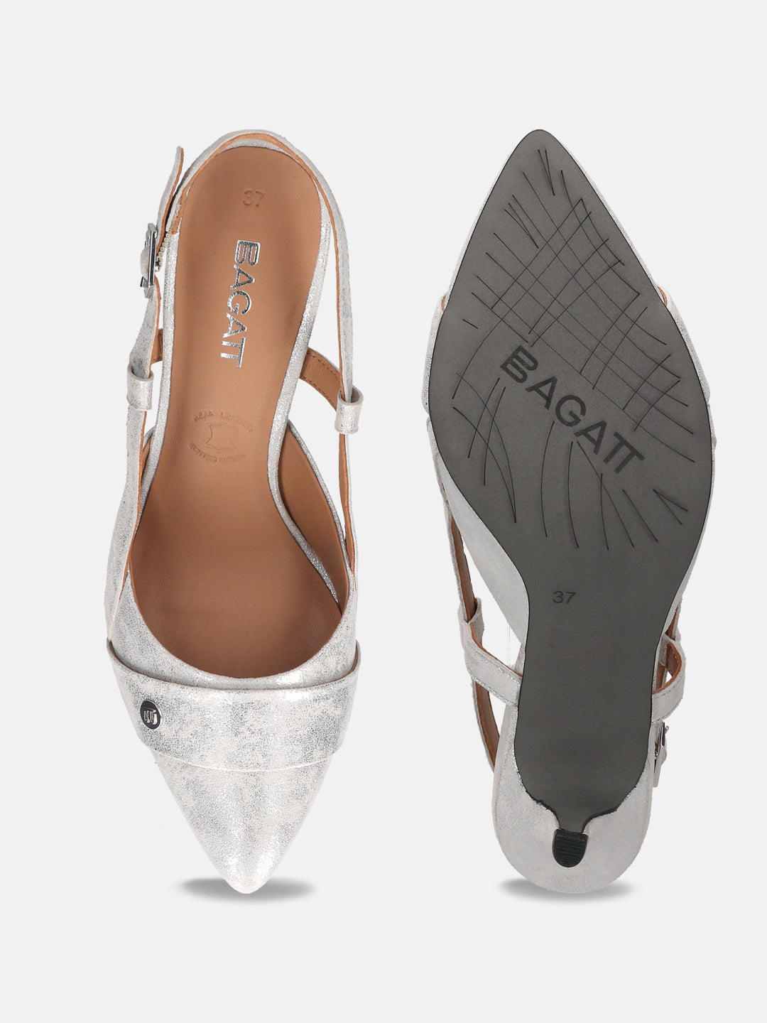 BAGATT Premium Leather Silver Back Strap Heels