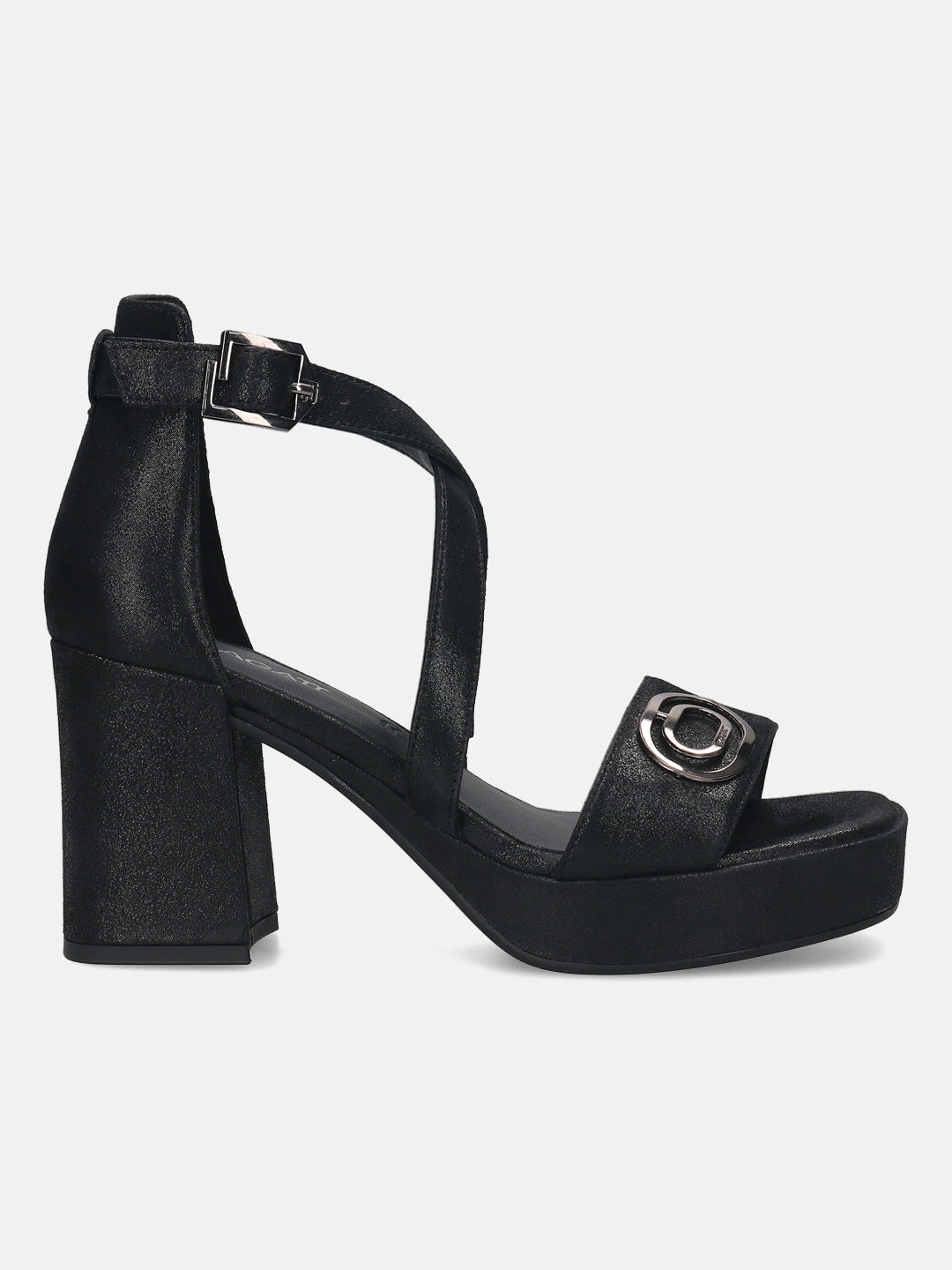 BAGATT Premium Leather Black Ankle Strap Heels
