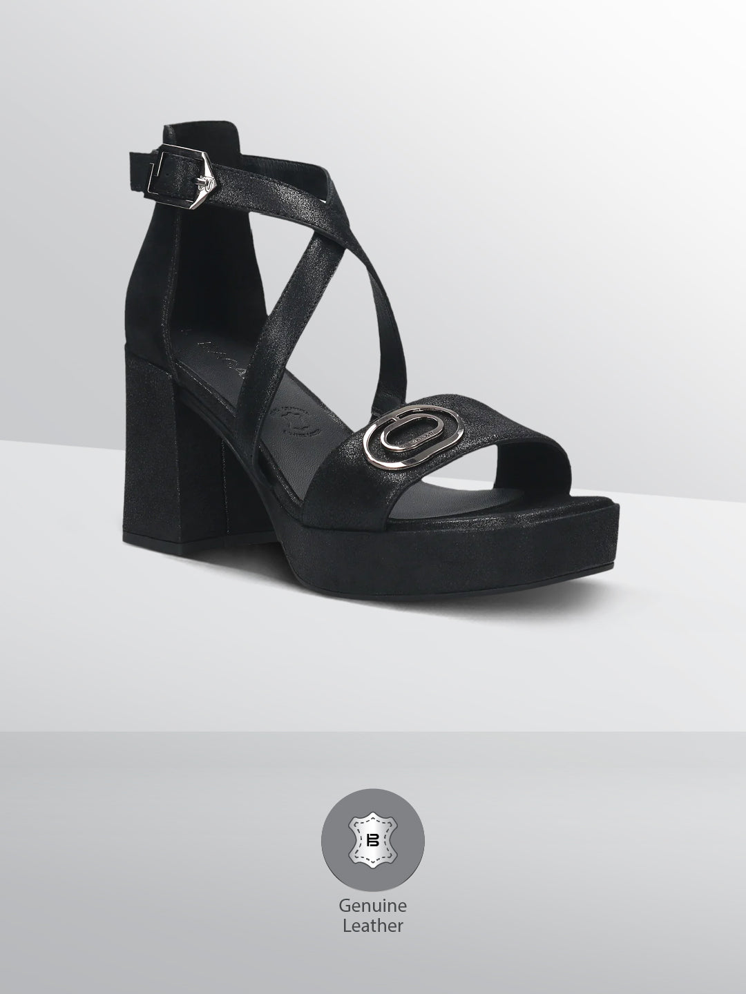 BAGATT Cesena Black Premium Leather Ankle strap Heels