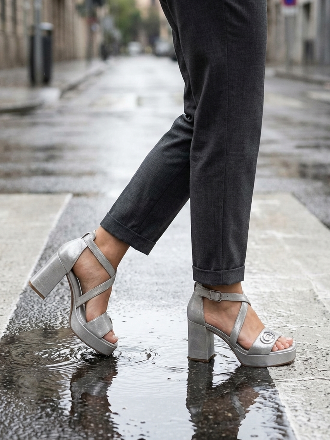 BAGATT Cesena Silver Premium Leather Ankle strap Heels