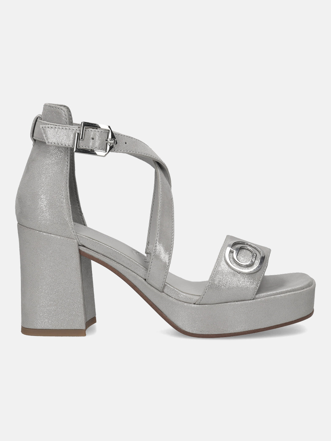 BAGATT Cesena Silver Premium Leather Ankle strap Heels