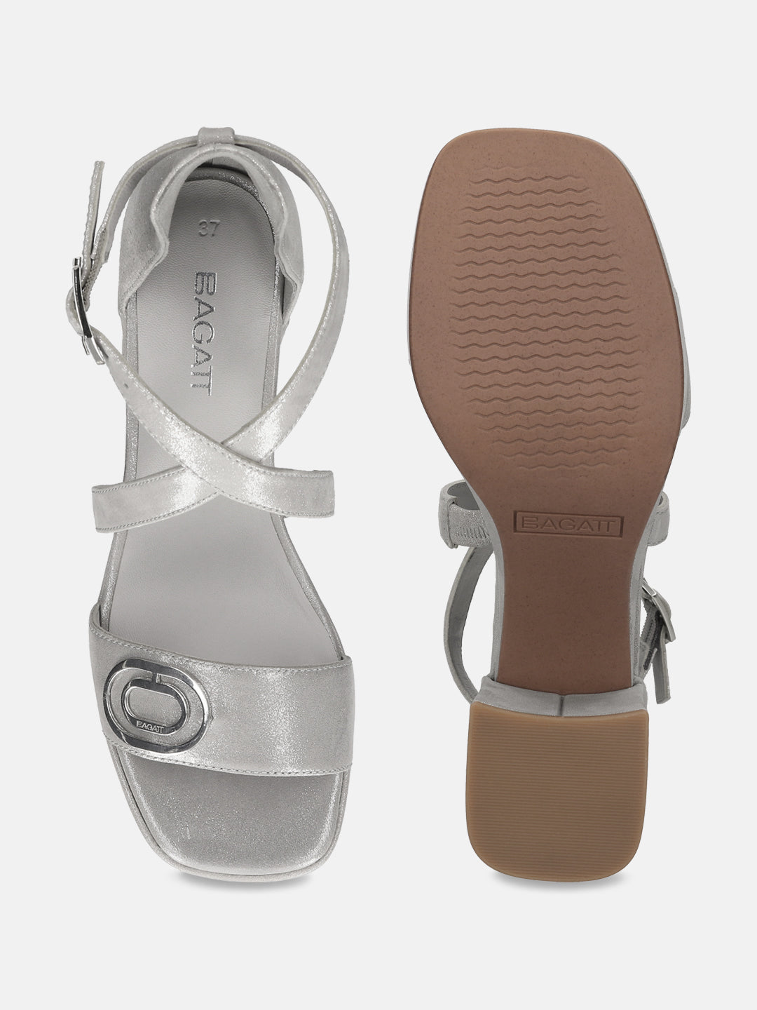 BAGATT Cesena Silver Premium Leather Ankle strap Heels