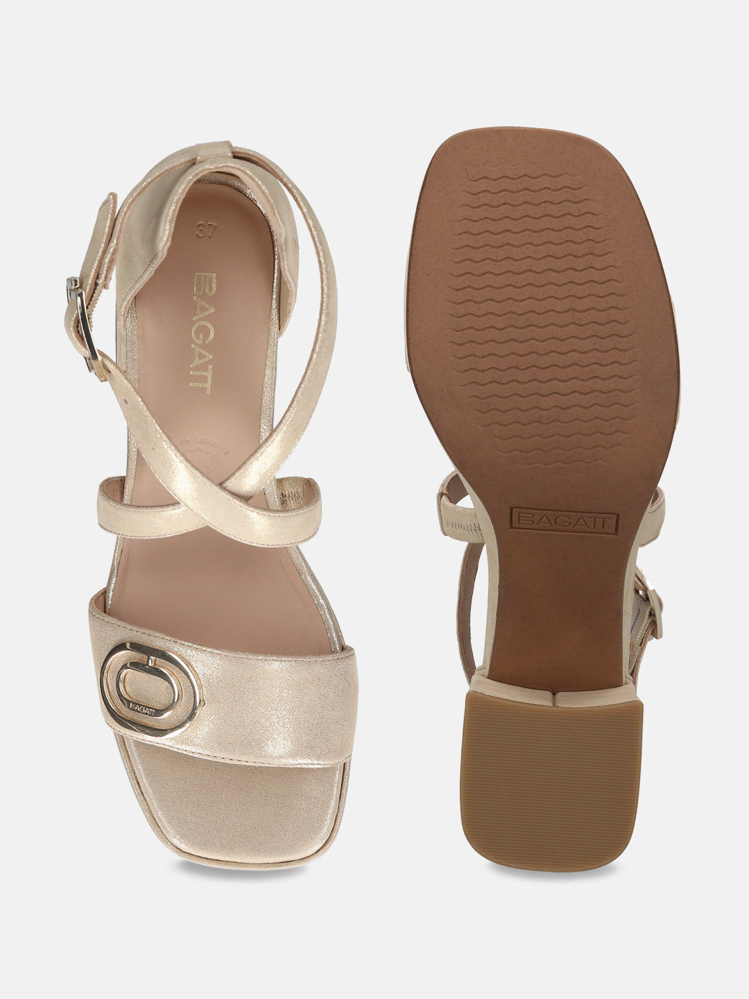 BAGATT Cesena Beige Premium Leather Ankle Strap Heels