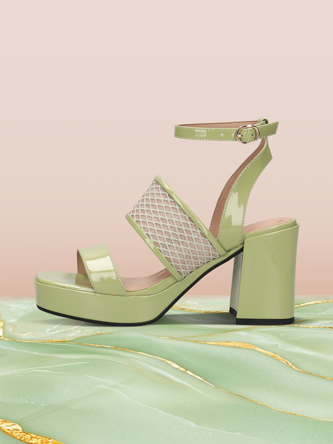 BAGATT Light Green & Metalics Premium Leather Block Heels