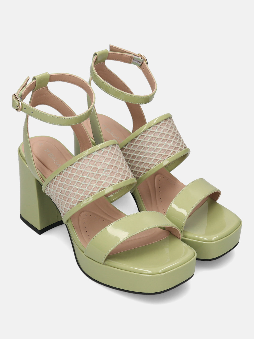 BAGATT Light Green & Metalics Premium Leather Block Heels