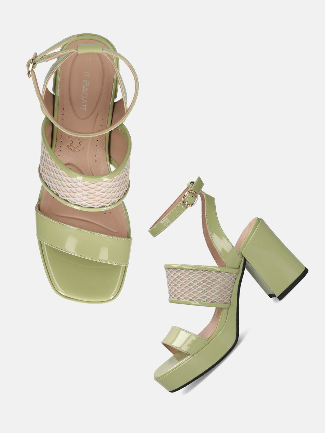 BAGATT Light Green & Metalics Premium Leather Block Heels