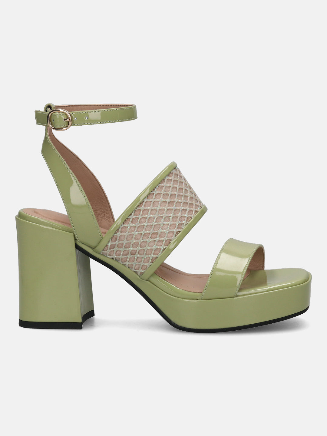BAGATT Light Green & Metalics Premium Leather Block Heels