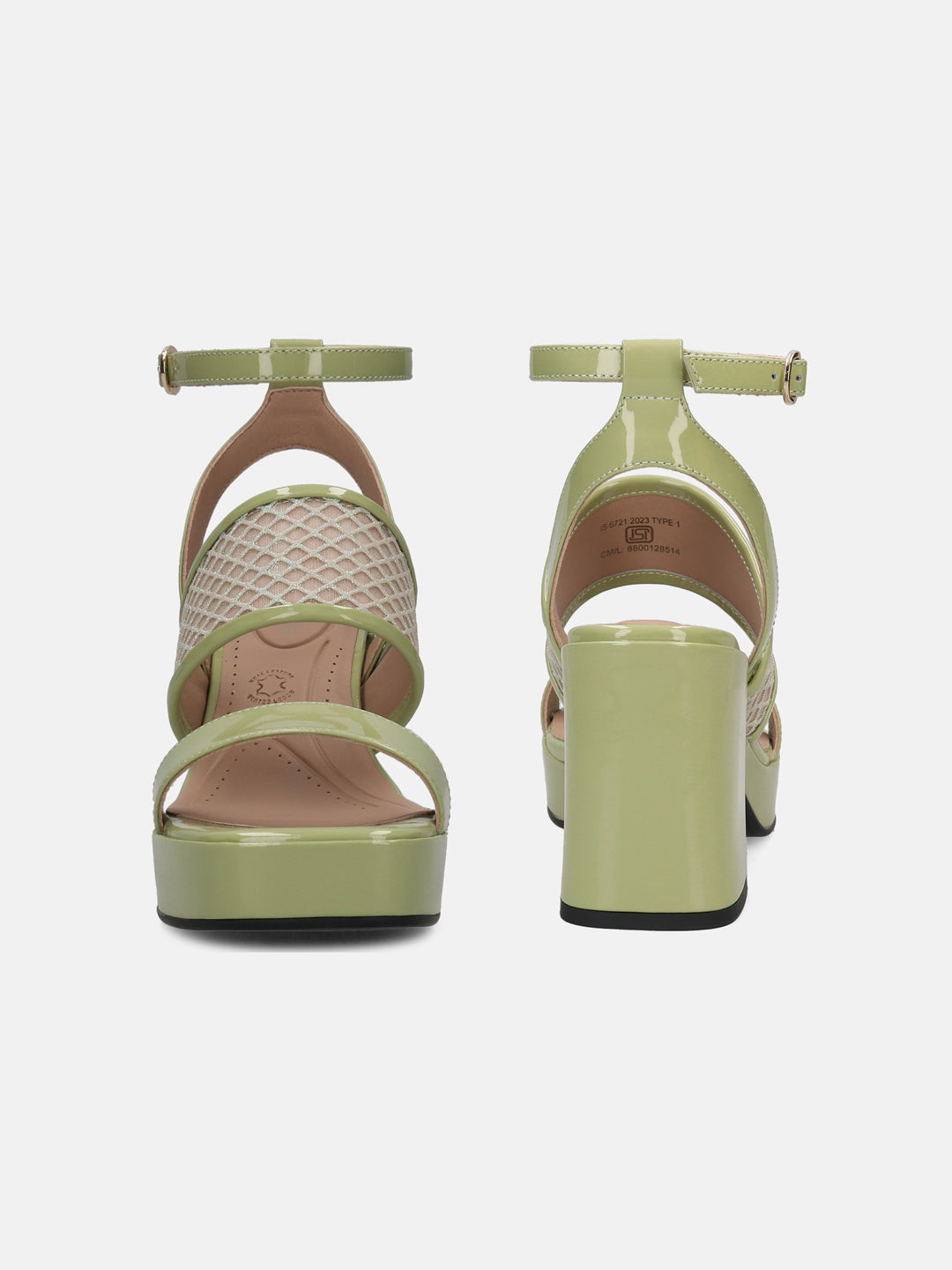 BAGATT Light Green & Metalics Premium Leather Block Heels