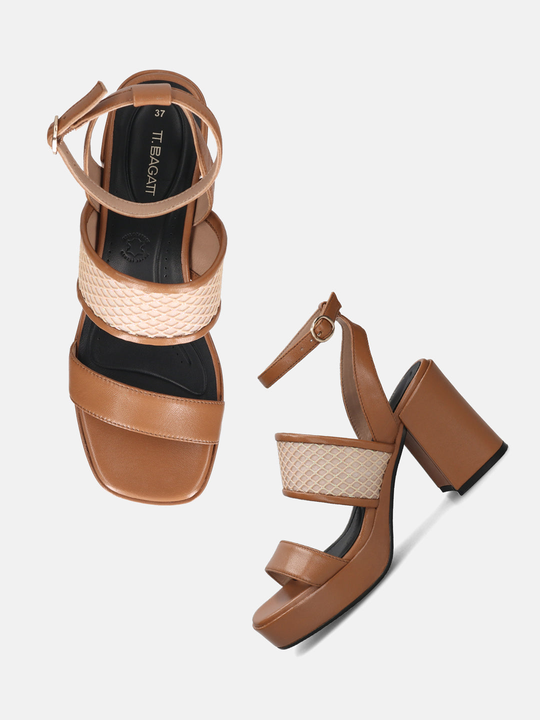 BAGATT Cognac & Metalics Premium Leather Block Heels