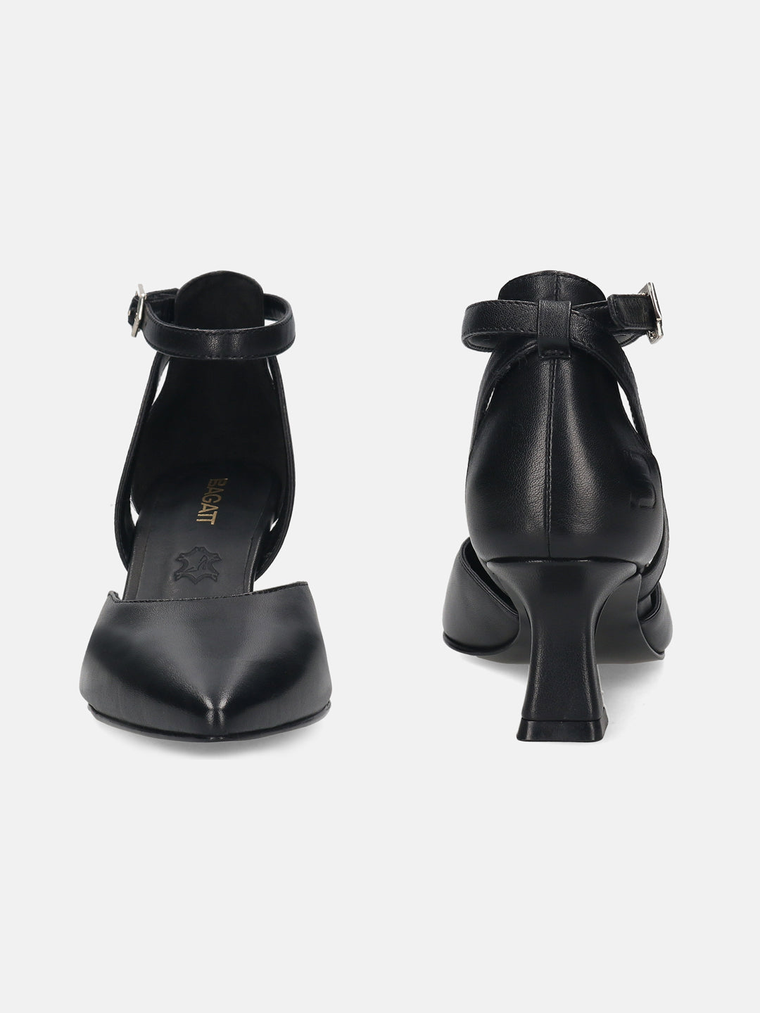 BAGATT Premium Leather Black Ankle Strap Heels