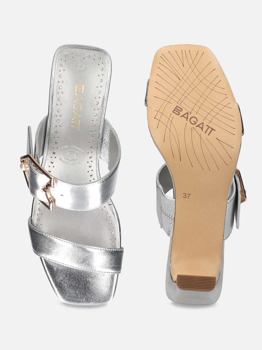BAGATT Jaya Silver Leather Mules Heels