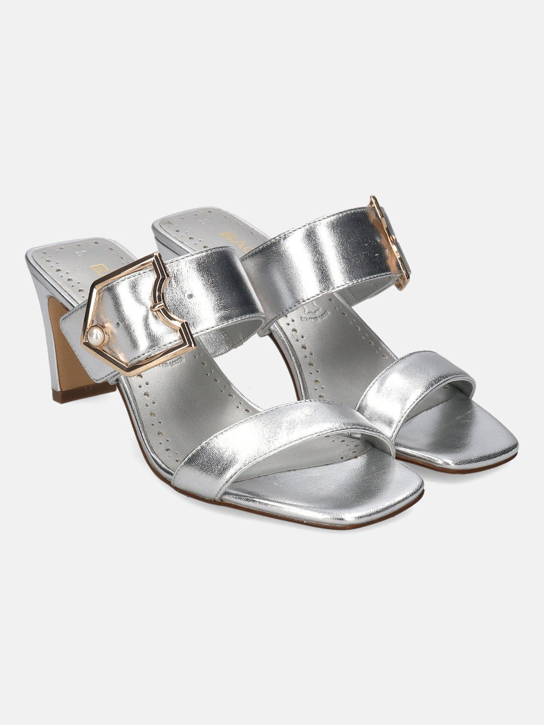 BAGATT Jaya Silver Leather Mules Heels