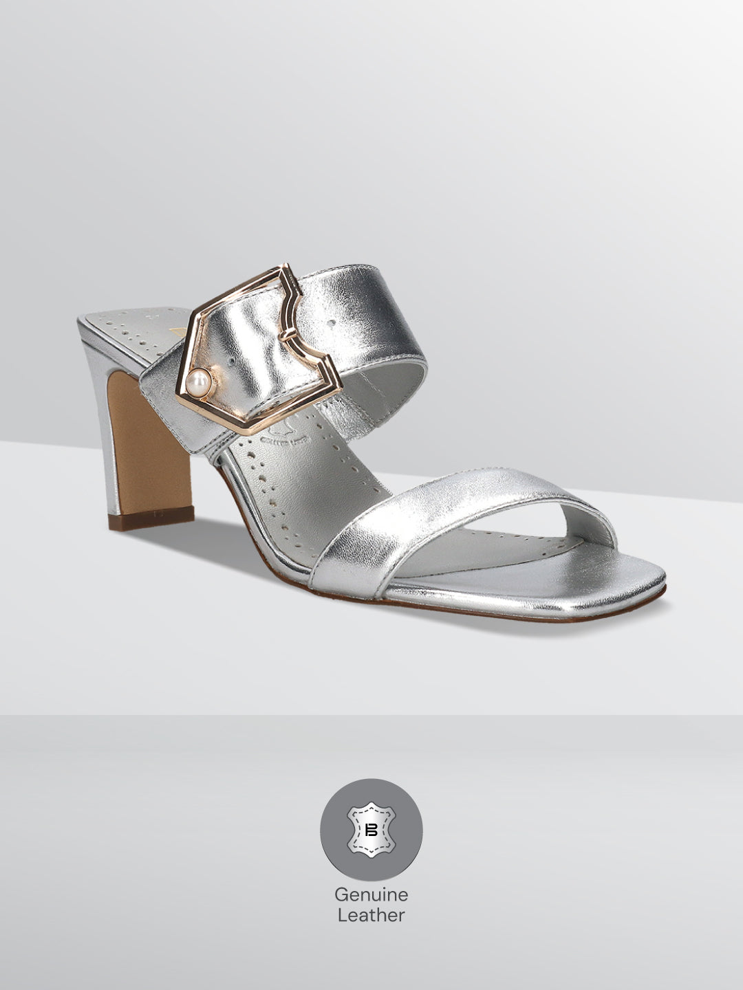 BAGATT Jaya Silver Leather Mules Heels