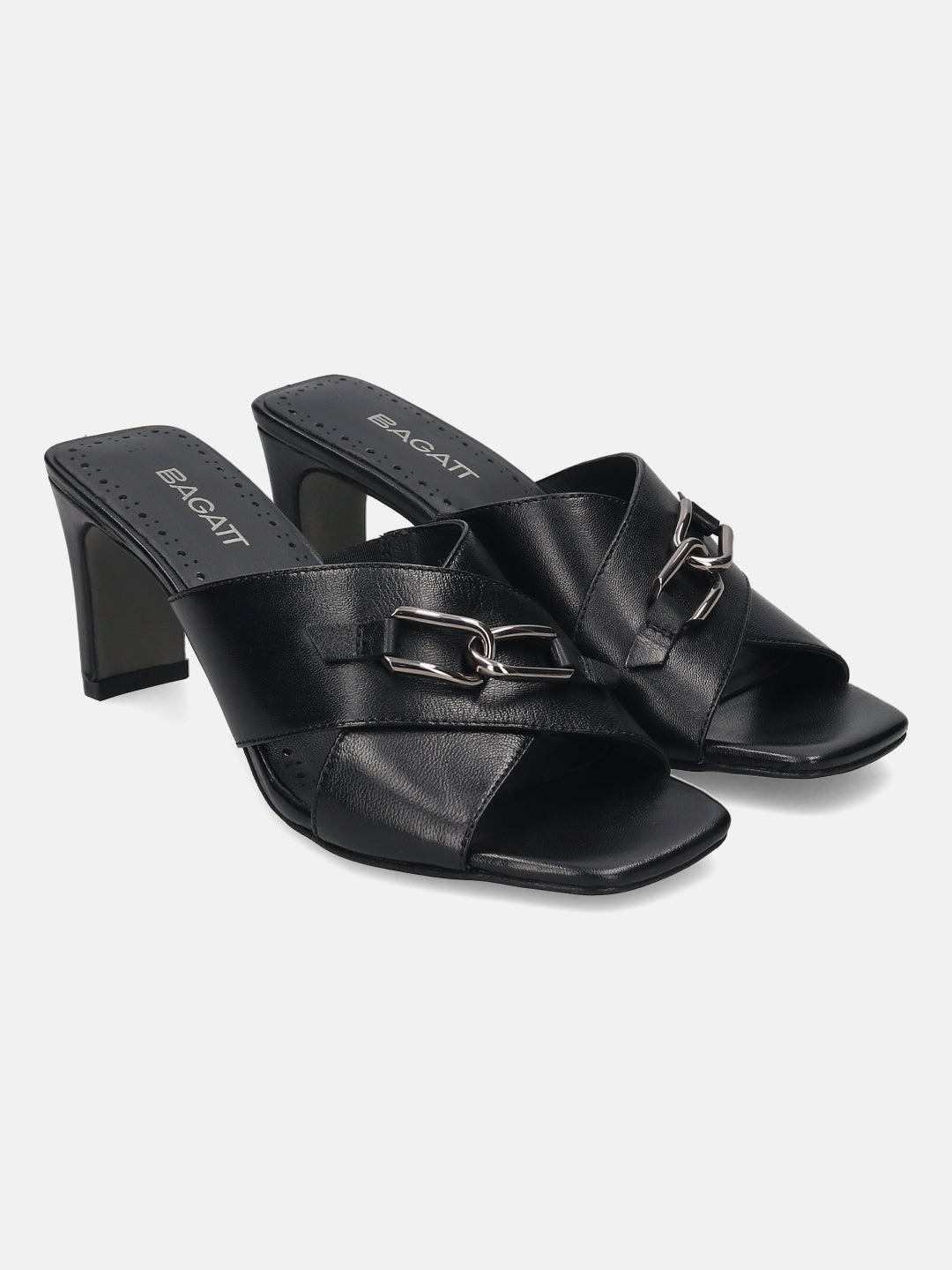 BAGATT Jaya Black Leather Mules Heels