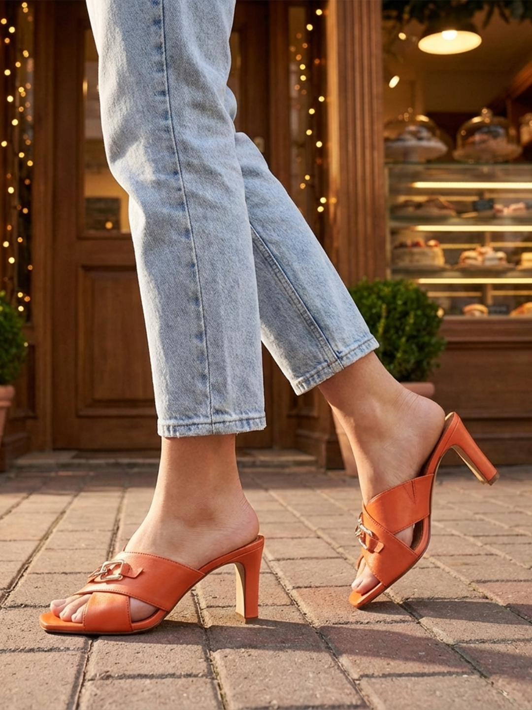 BAGATT Jaya Orange Leather Mules Heels