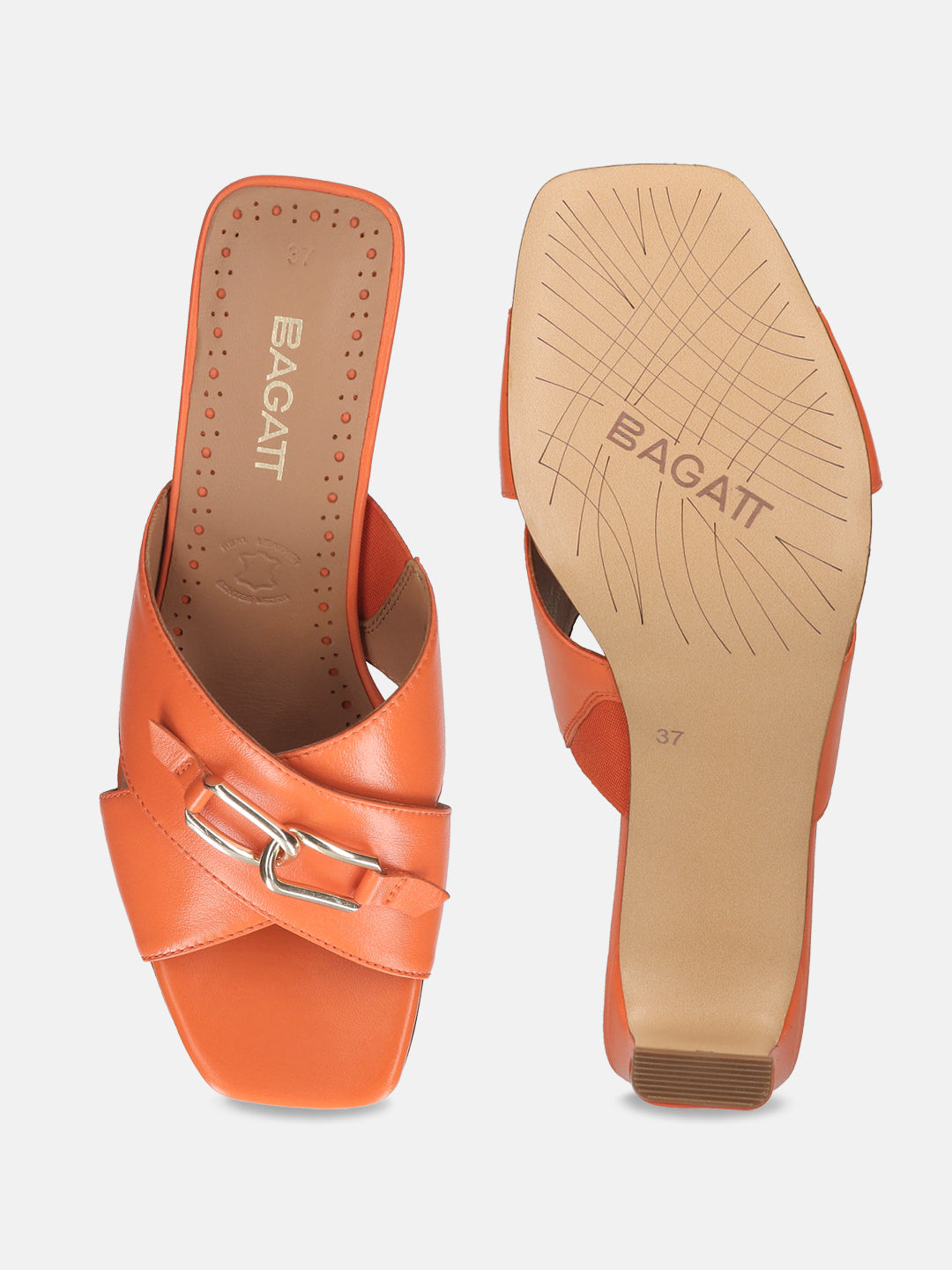 BAGATT Jaya Orange Leather Mules Heels