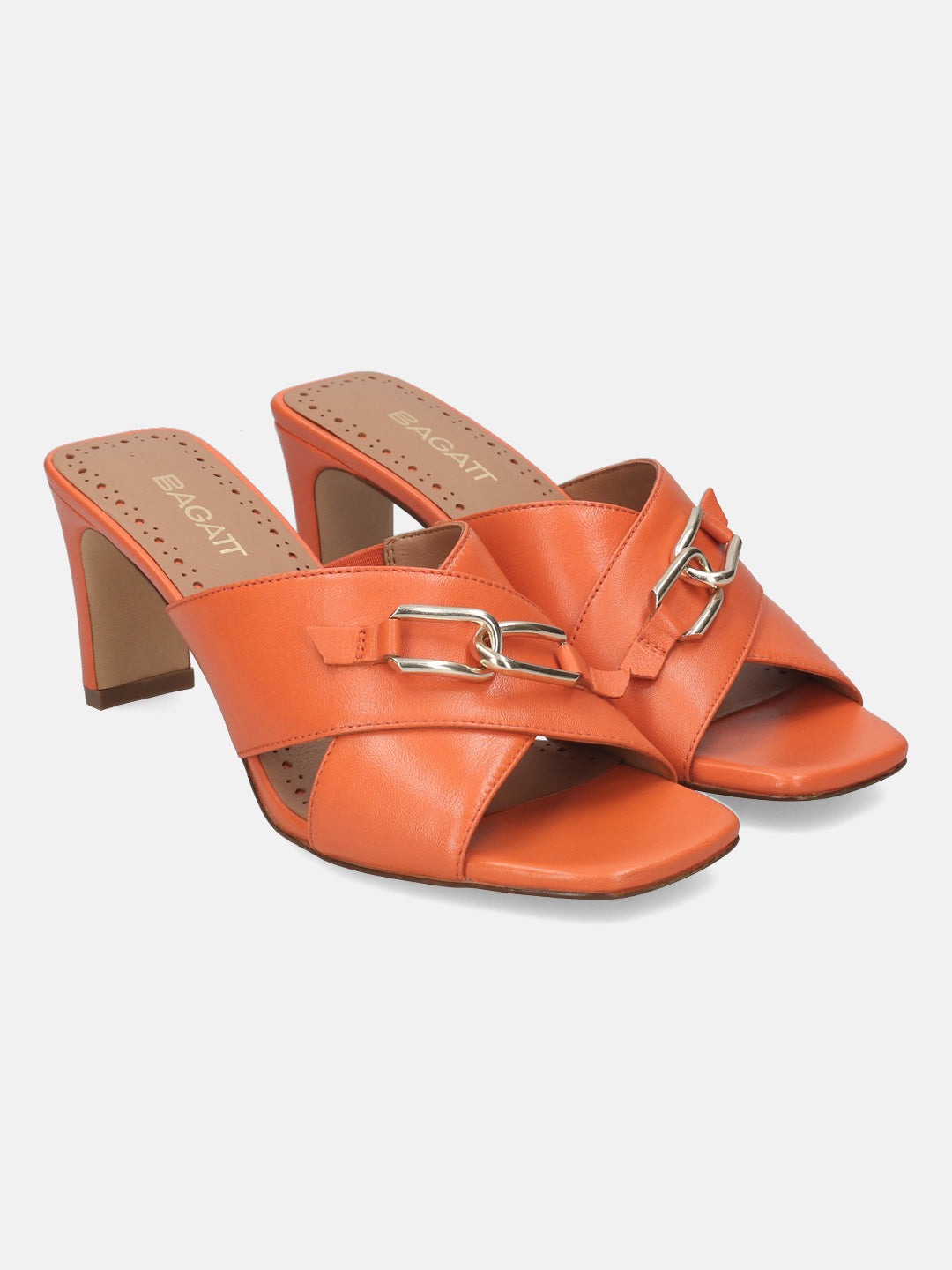 BAGATT Jaya Orange Leather Mules Heels