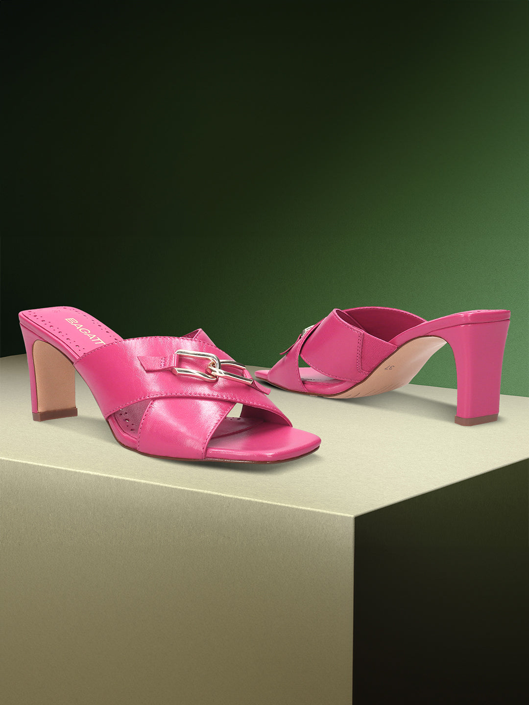 BAGATT Jaya Pink Leather Mules Heels