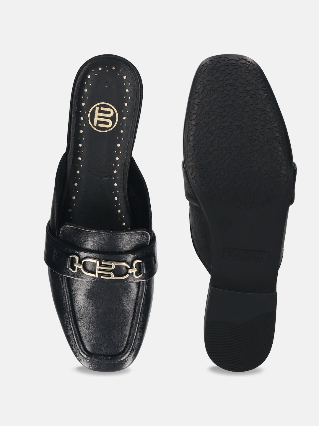 BAGATT Anela Black Premium Leather Flat Sandals