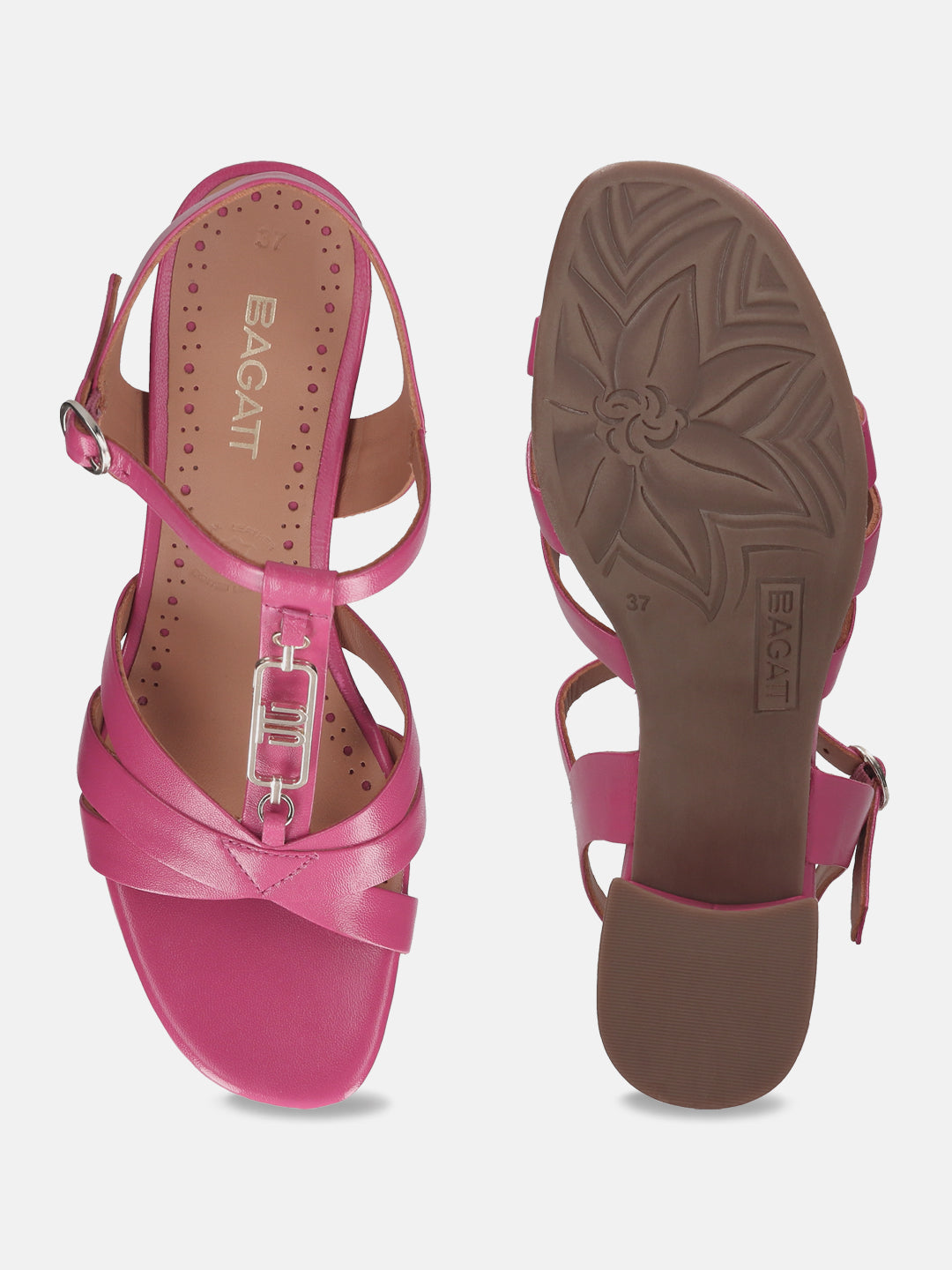 BAGATT Premium Leather Pink Ankle Strap Heels