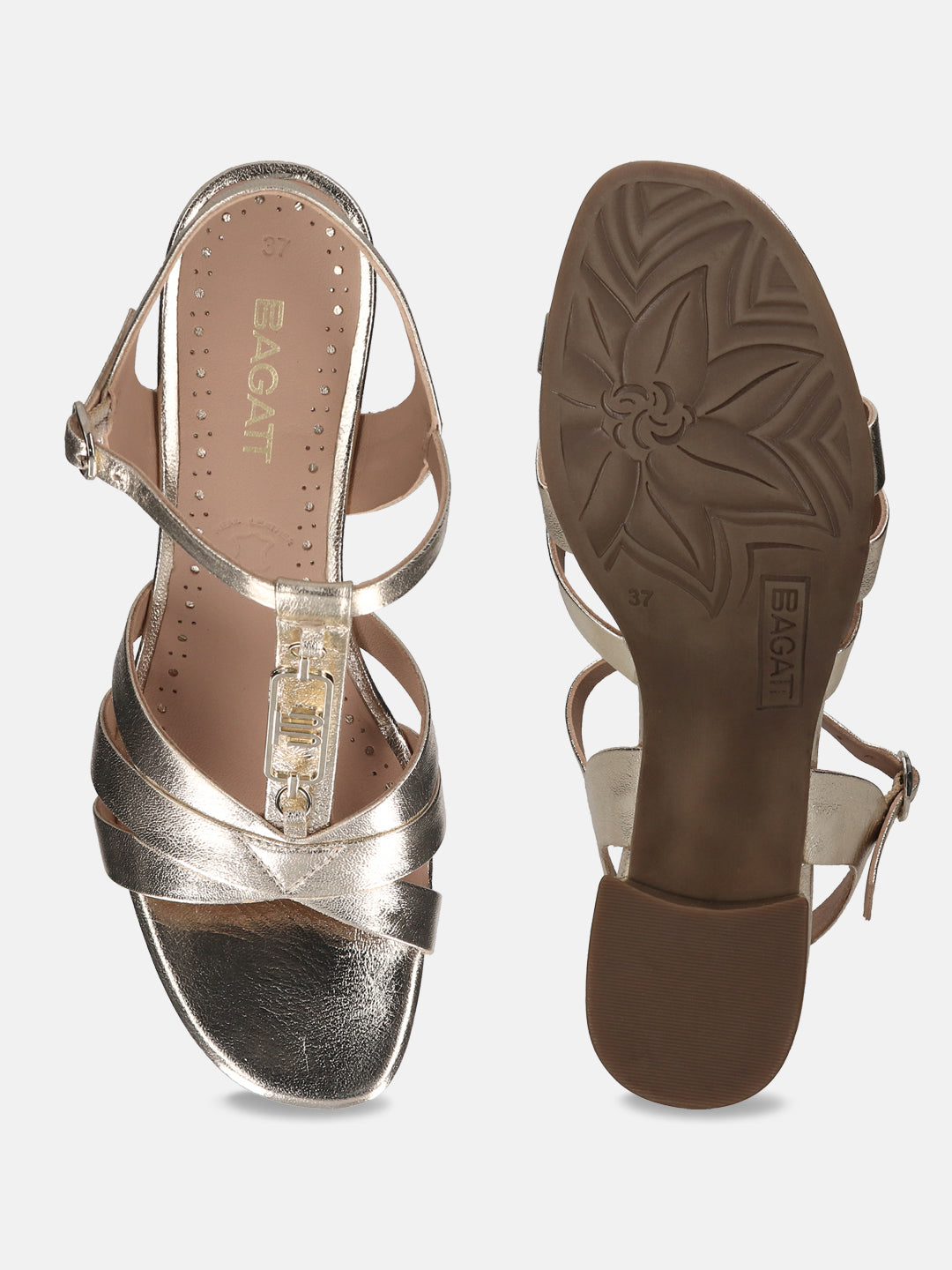 BAGATT Vanita Gold Premium Leather Ankle Strap Heels