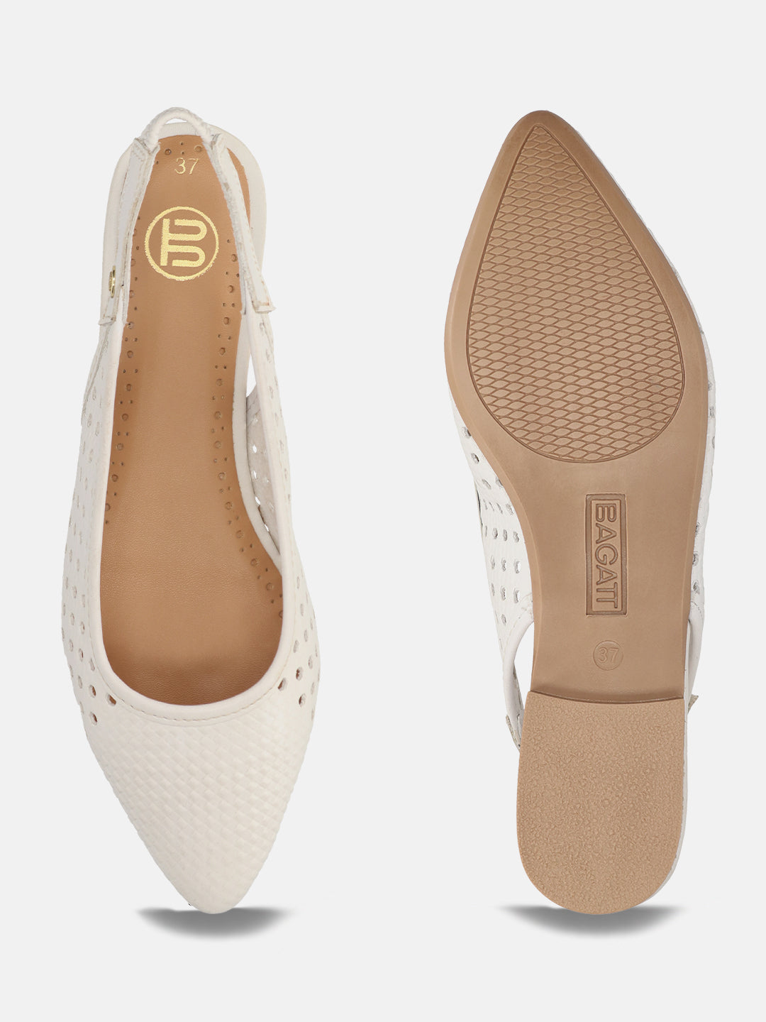 BAGATT Loraine White Premium Leather Slingback Flat sandals