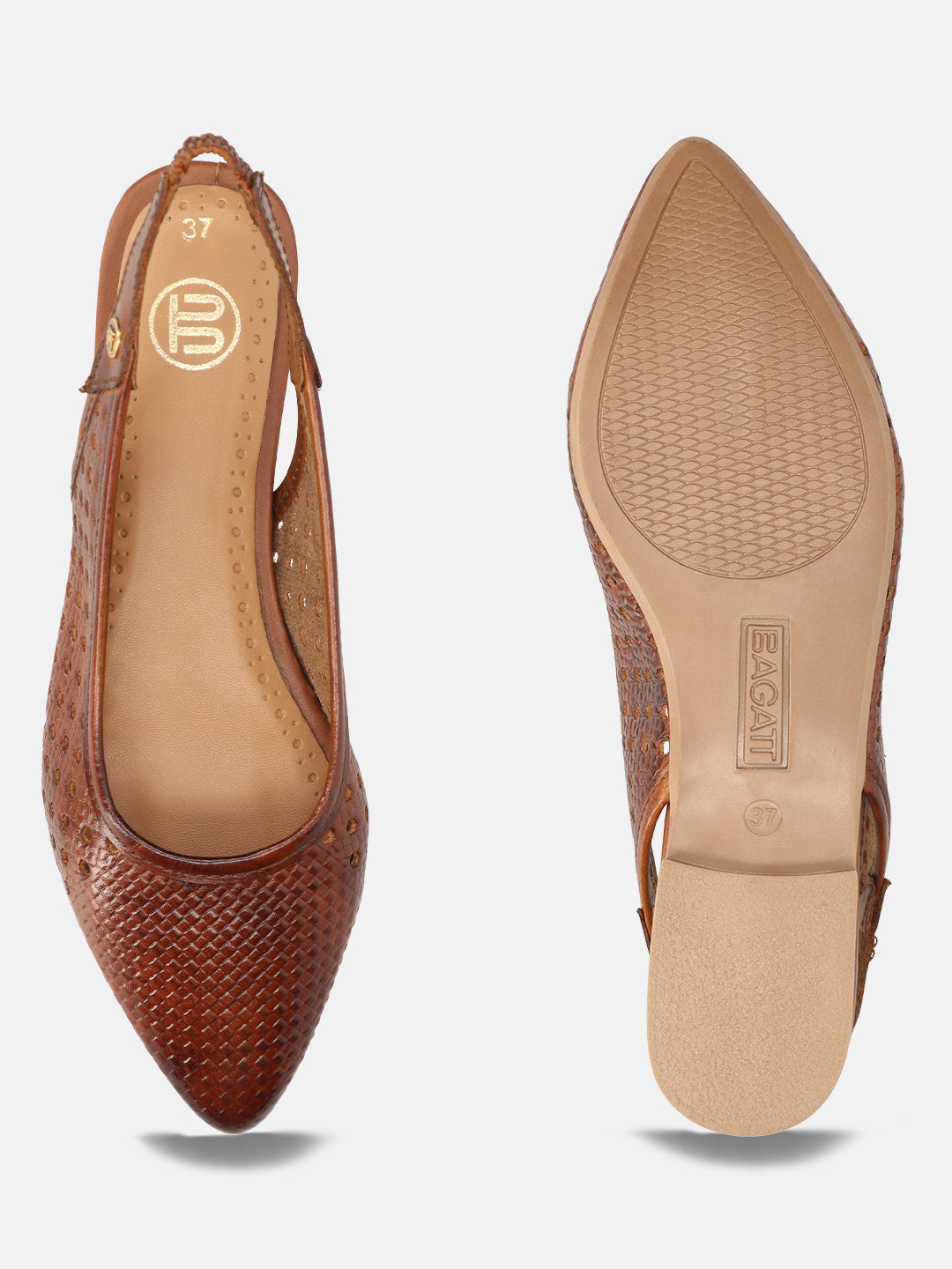 BAGATT Loraine Cognac Premium Leather Slingback Flat sandals