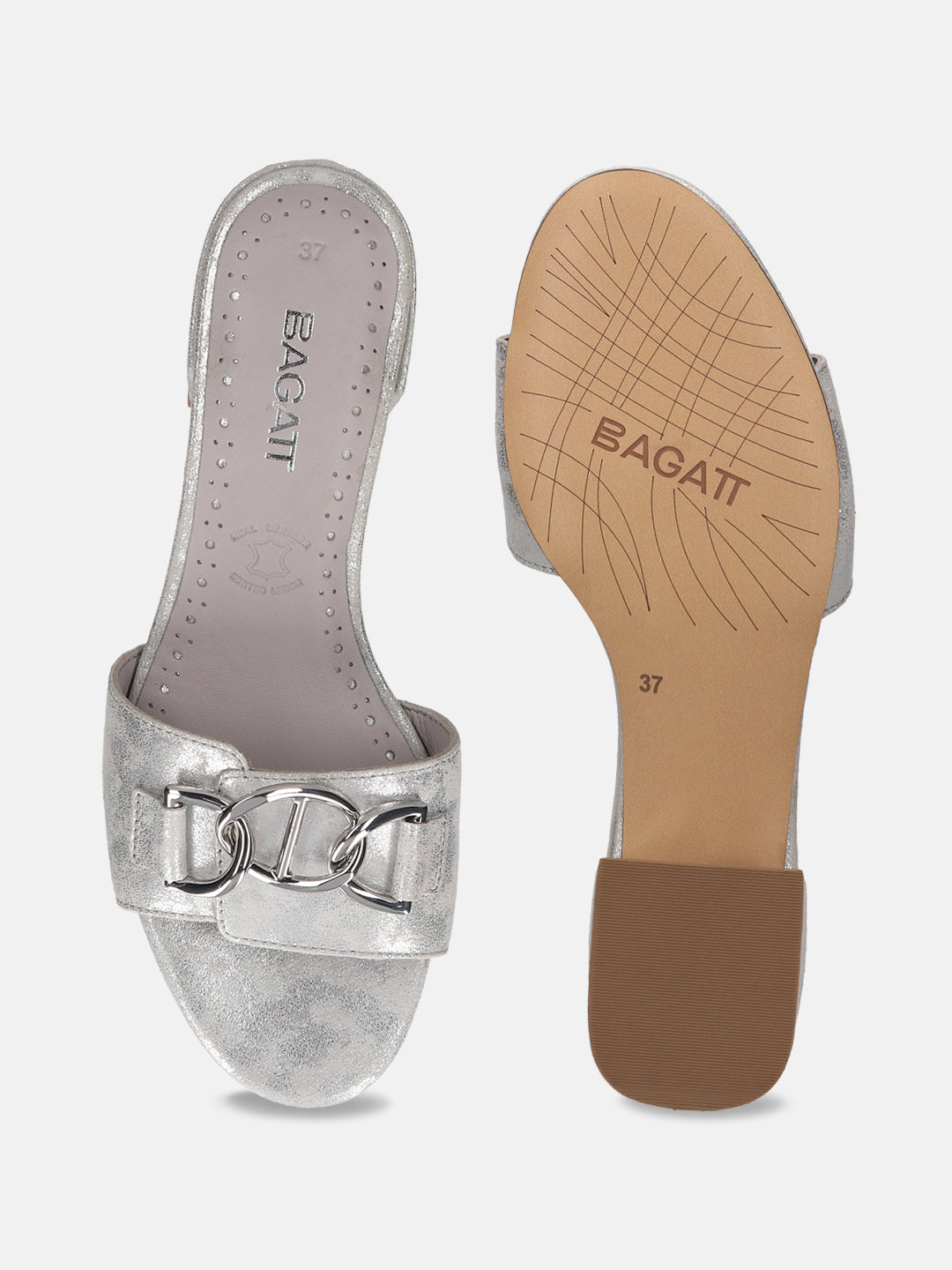 BAGATT Ring Silver Leather Mules Heels