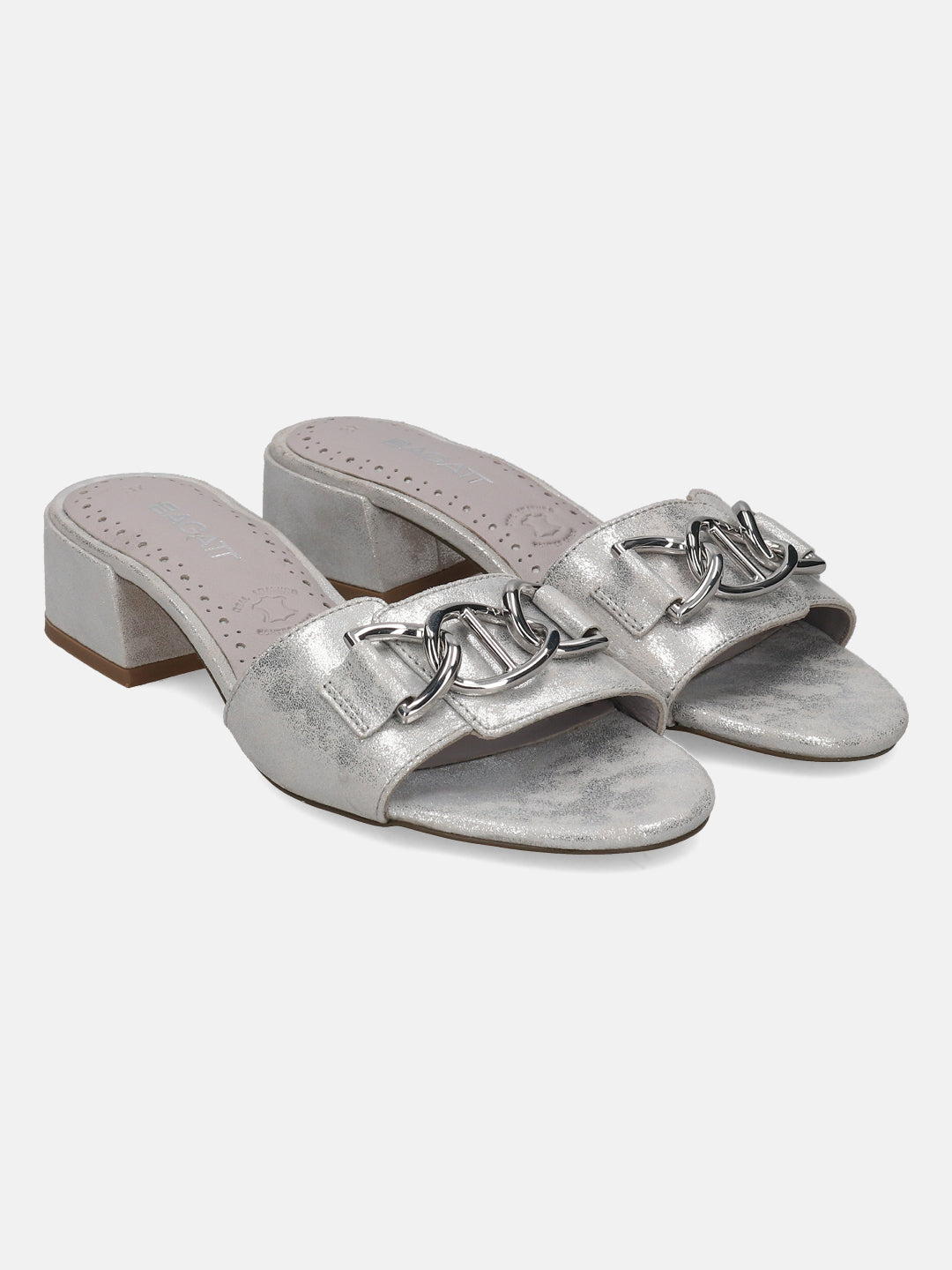 BAGATT Ring Silver Leather Mules Heels
