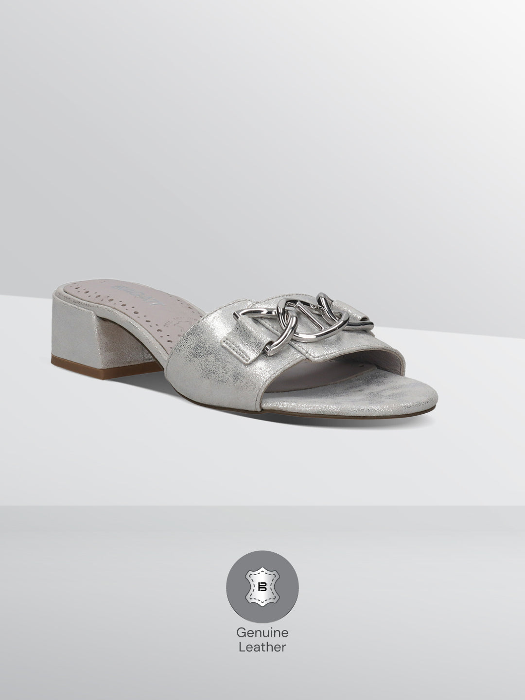 BAGATT Ring Silver Leather Mules Heels