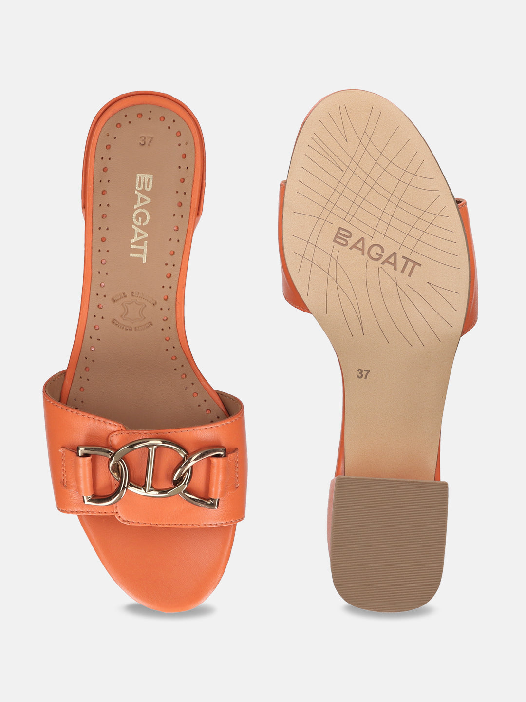 BAGATT Ring Orange Leather Mules Heels