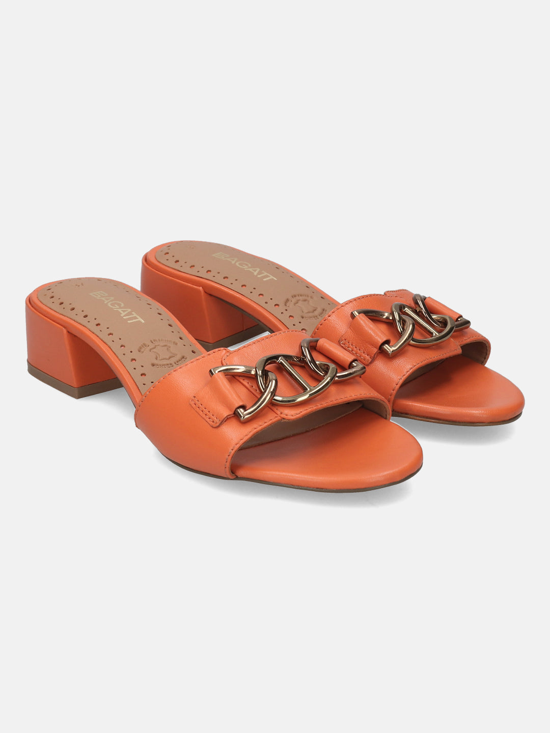 BAGATT Ring Orange Leather Mules Heels