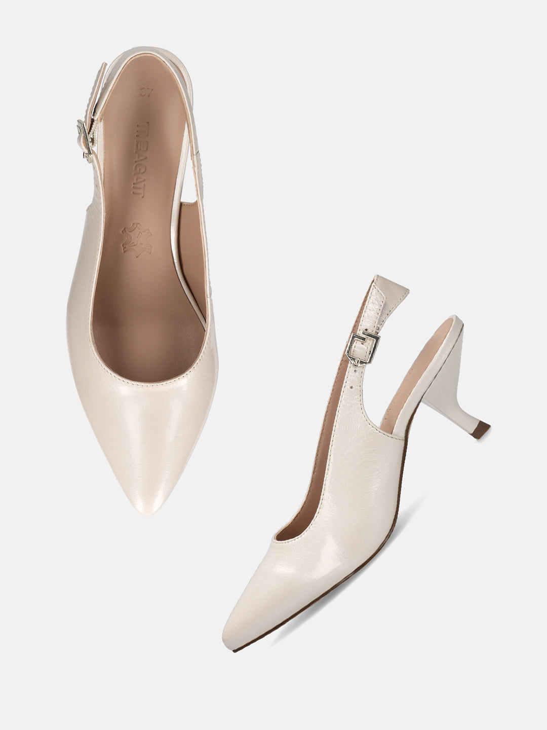 TT.BAGATT  Dafina Offwhite Premium Leather Back Strap Kitten Heel