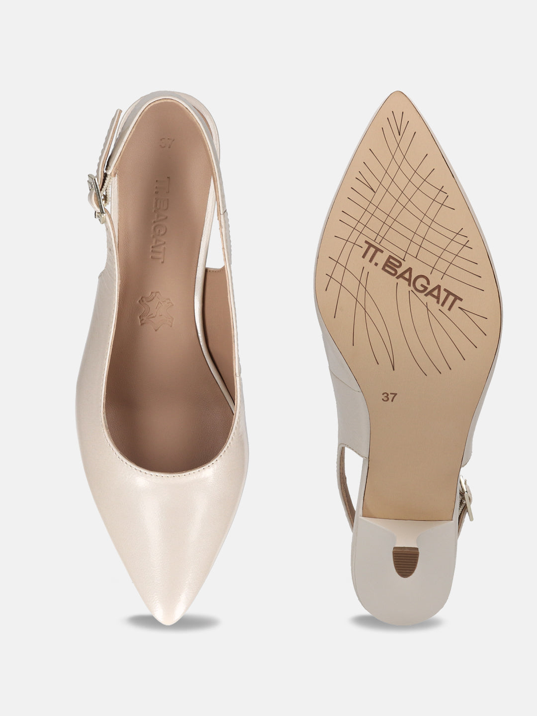 TT.BAGATT  Dafina Offwhite Premium Leather Back Strap Kitten Heel