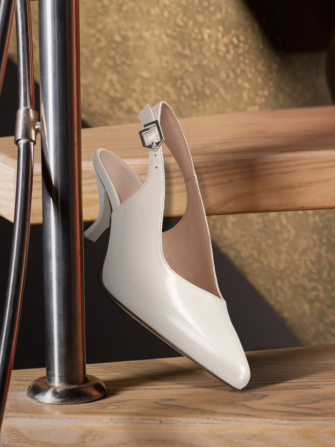 Dafina Offwhite Premium Leather Back Strap Kitten Heel